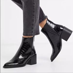 Steve Madden Black Patent Booties- crocodile